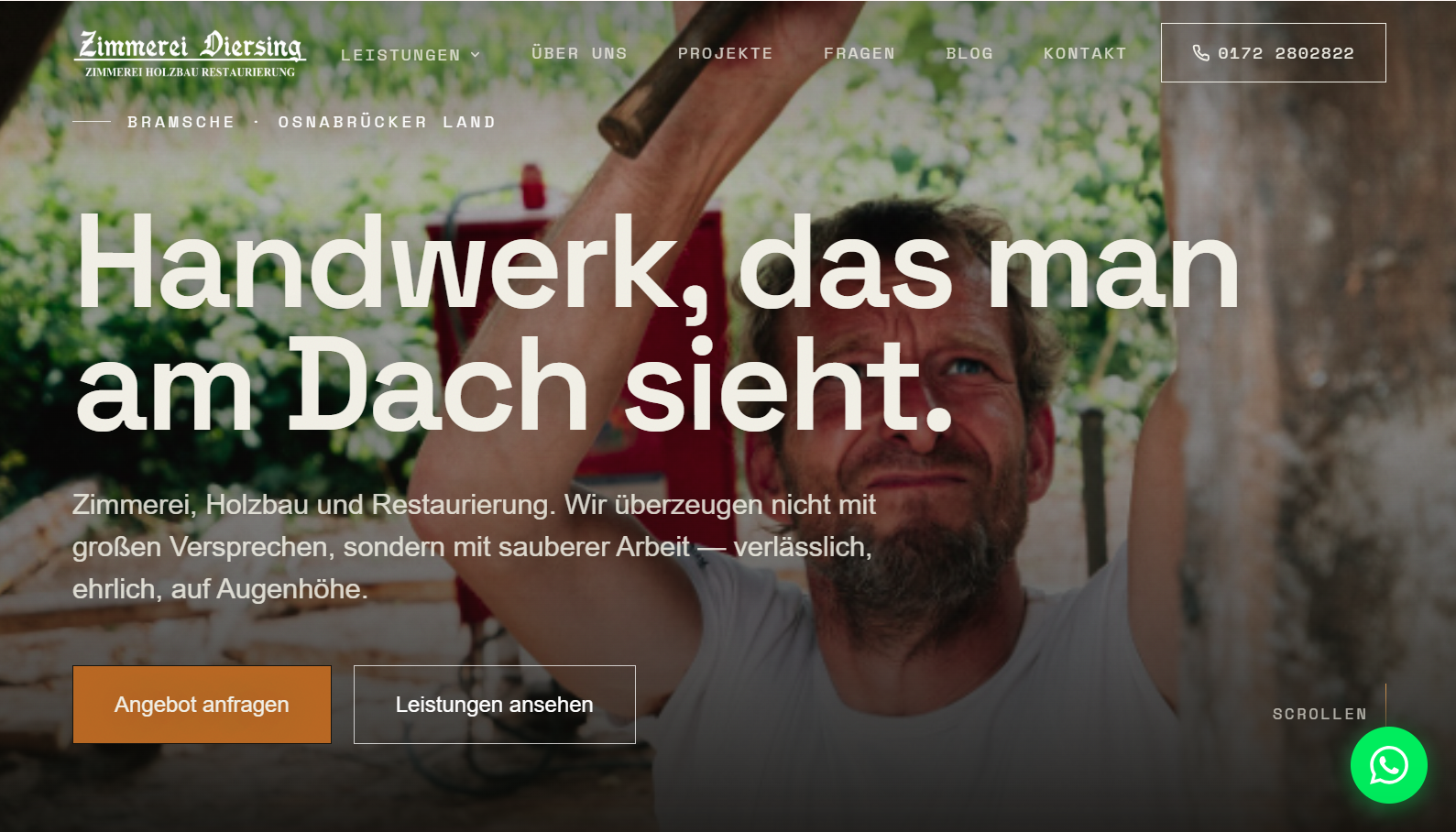 Webdesign-Referenz Zimmerei Diersing – moderne Website für einen Handwerksbetrieb im Zimmerei- und Holzbau